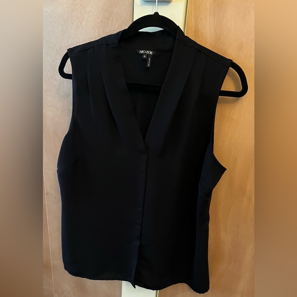 NIC+ZOE Black Boxy Notched Collar Blouse